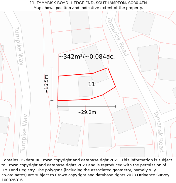 11, TAMARISK ROAD, HEDGE END, SOUTHAMPTON, SO30 4TN: Plot and title map