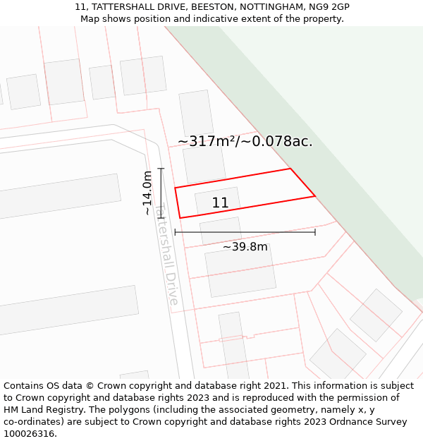 11, TATTERSHALL DRIVE, BEESTON, NOTTINGHAM, NG9 2GP: Plot and title map