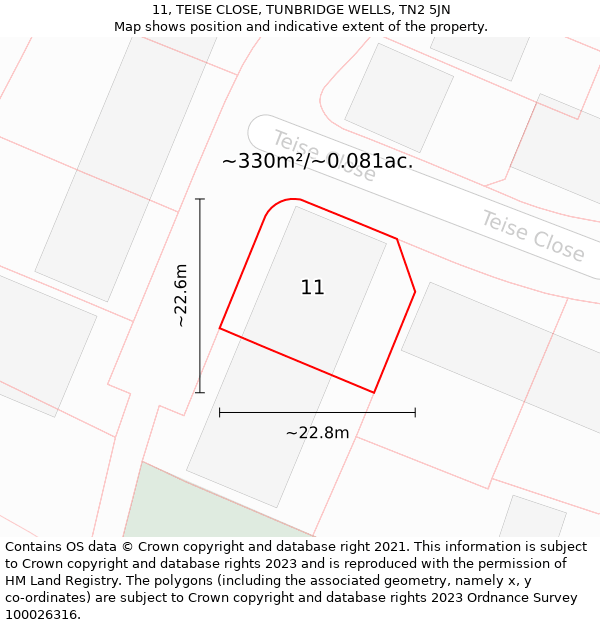 11, TEISE CLOSE, TUNBRIDGE WELLS, TN2 5JN: Plot and title map