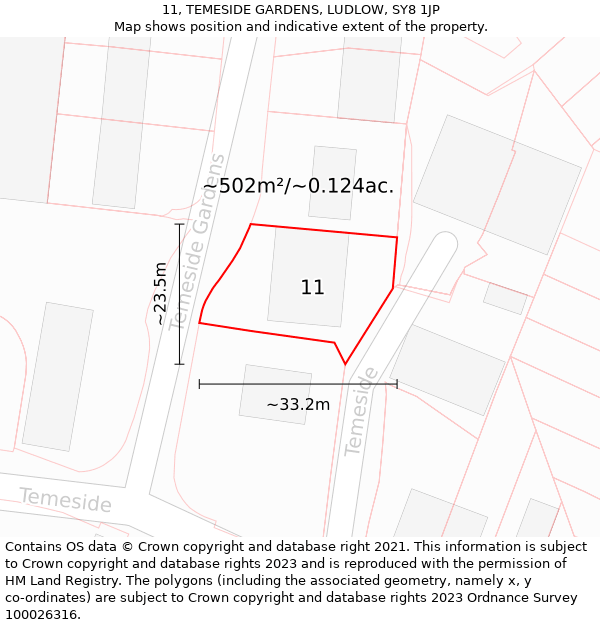 11, TEMESIDE GARDENS, LUDLOW, SY8 1JP: Plot and title map