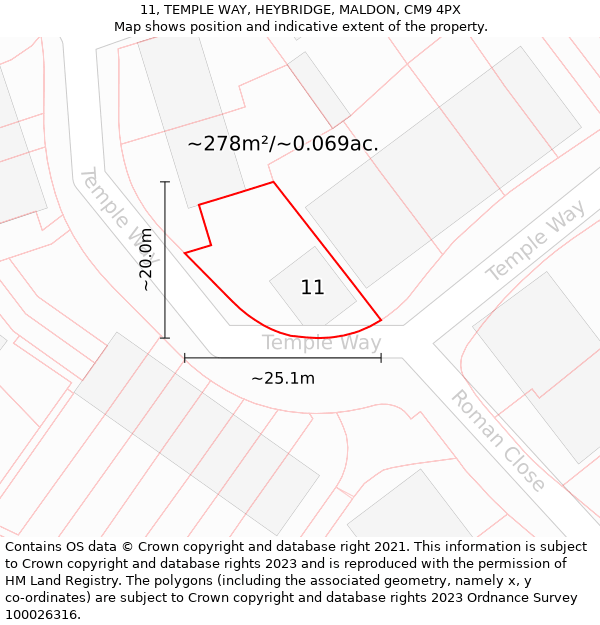 11, TEMPLE WAY, HEYBRIDGE, MALDON, CM9 4PX: Plot and title map