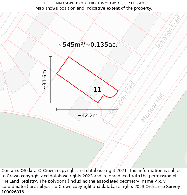 11, TENNYSON ROAD, HIGH WYCOMBE, HP11 2XA: Plot and title map