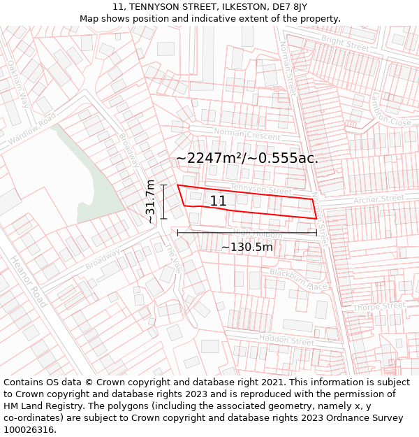 11, TENNYSON STREET, ILKESTON, DE7 8JY: Plot and title map