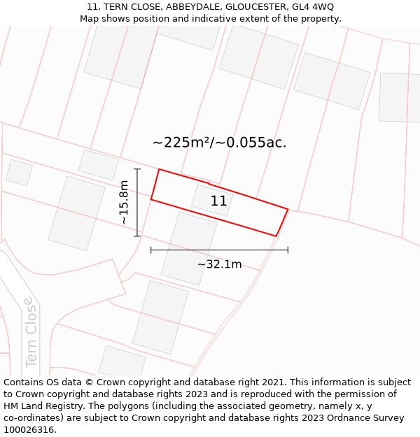 11, TERN CLOSE, ABBEYDALE, GLOUCESTER, GL4 4WQ: Plot and title map