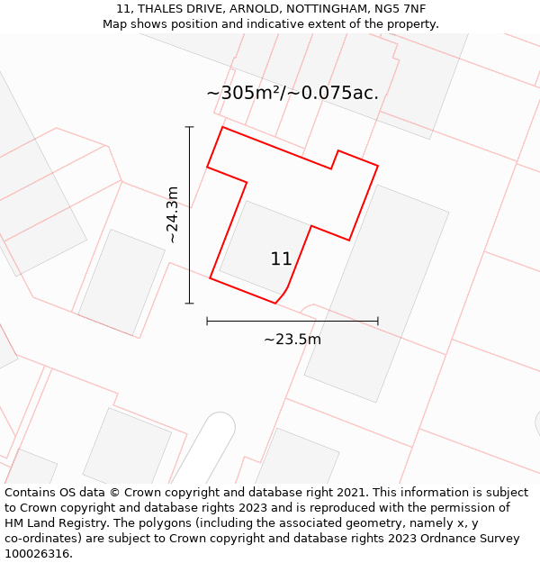 11, THALES DRIVE, ARNOLD, NOTTINGHAM, NG5 7NF: Plot and title map