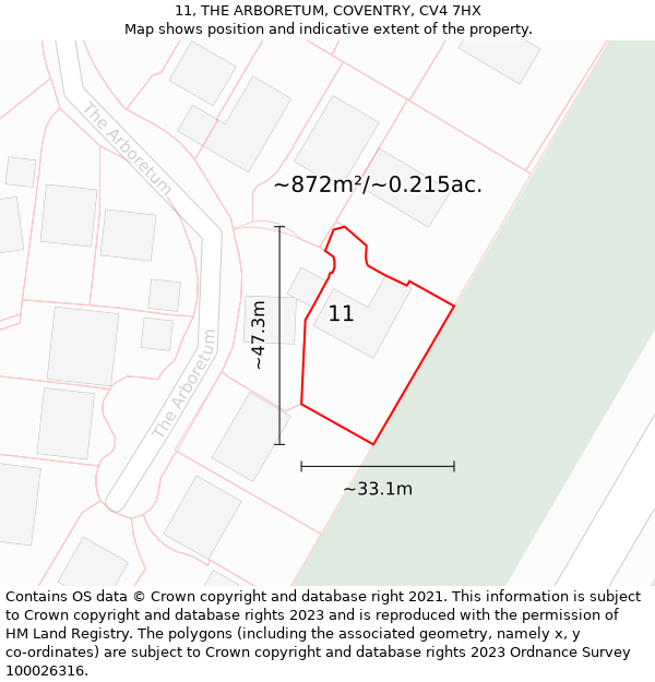 11, THE ARBORETUM, COVENTRY, CV4 7HX: Plot and title map