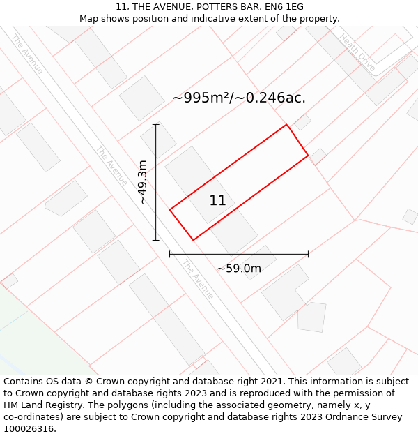 11, THE AVENUE, POTTERS BAR, EN6 1EG: Plot and title map