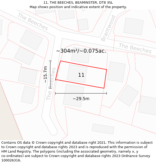 11, THE BEECHES, BEAMINSTER, DT8 3SL: Plot and title map