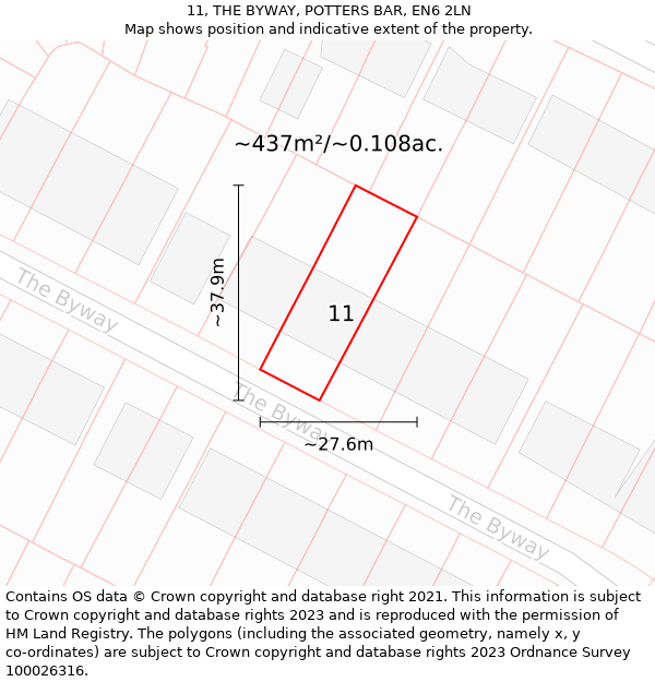 11, THE BYWAY, POTTERS BAR, EN6 2LN: Plot and title map