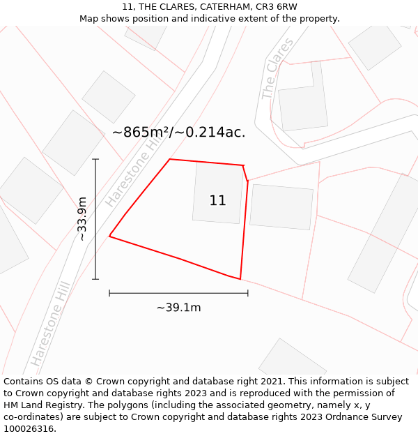 11, THE CLARES, CATERHAM, CR3 6RW: Plot and title map