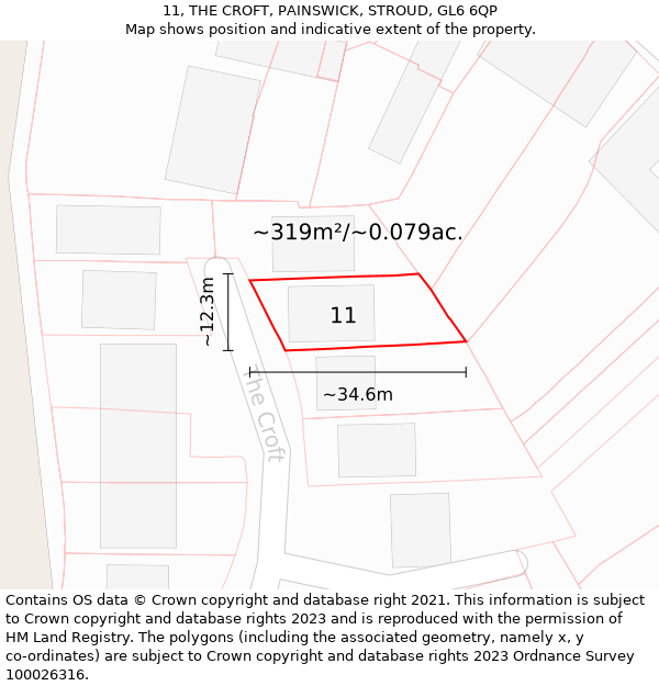 11, THE CROFT, PAINSWICK, STROUD, GL6 6QP: Plot and title map