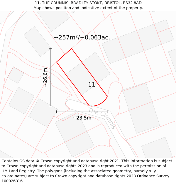 11, THE CRUNNIS, BRADLEY STOKE, BRISTOL, BS32 8AD: Plot and title map