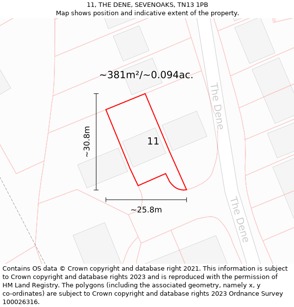 11, THE DENE, SEVENOAKS, TN13 1PB: Plot and title map