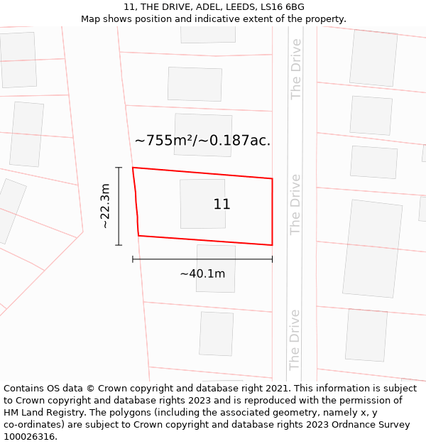 11, THE DRIVE, ADEL, LEEDS, LS16 6BG: Plot and title map