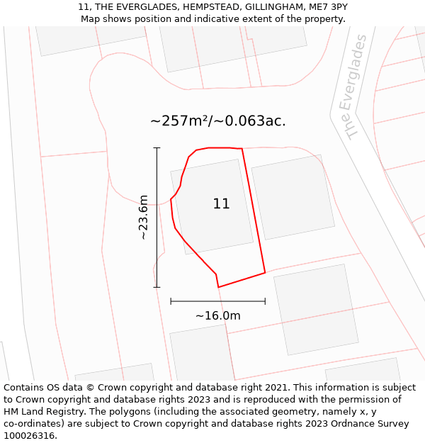 11, THE EVERGLADES, HEMPSTEAD, GILLINGHAM, ME7 3PY: Plot and title map