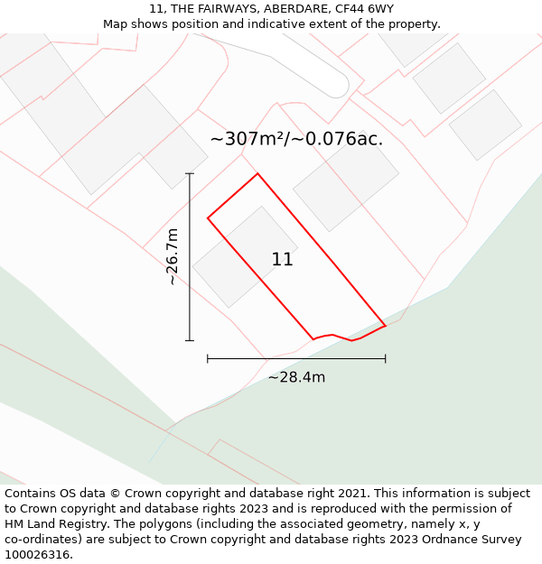 11, THE FAIRWAYS, ABERDARE, CF44 6WY: Plot and title map