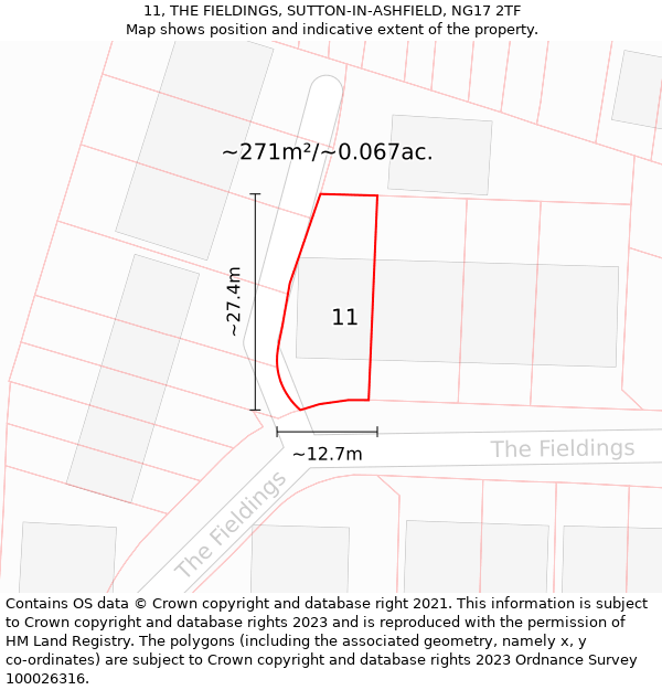 11, THE FIELDINGS, SUTTON-IN-ASHFIELD, NG17 2TF: Plot and title map