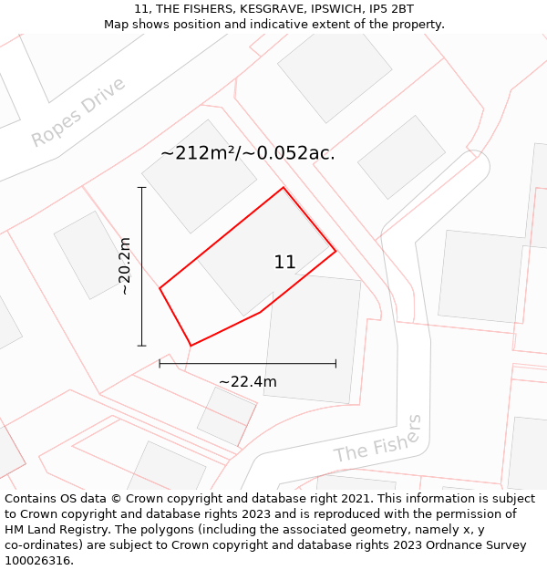 11, THE FISHERS, KESGRAVE, IPSWICH, IP5 2BT: Plot and title map