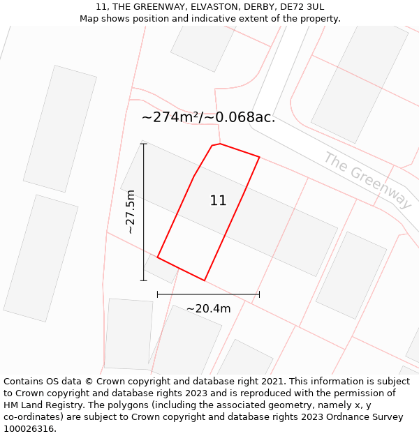 11, THE GREENWAY, ELVASTON, DERBY, DE72 3UL: Plot and title map