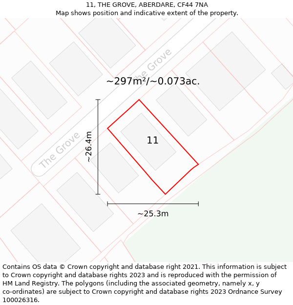 11, THE GROVE, ABERDARE, CF44 7NA: Plot and title map