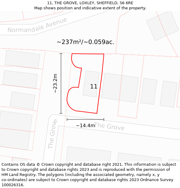 11, THE GROVE, LOXLEY, SHEFFIELD, S6 6RE: Plot and title map