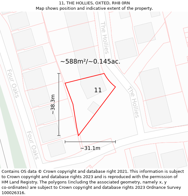 11, THE HOLLIES, OXTED, RH8 0RN: Plot and title map