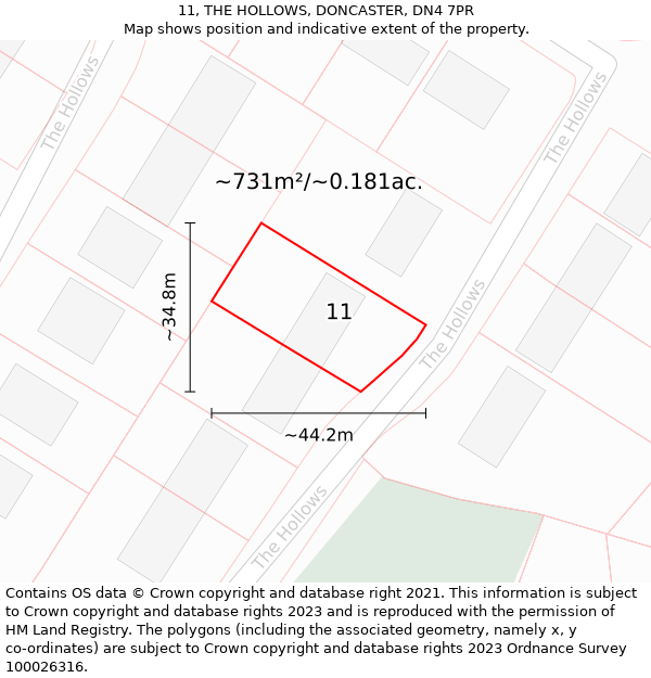 11, THE HOLLOWS, DONCASTER, DN4 7PR: Plot and title map