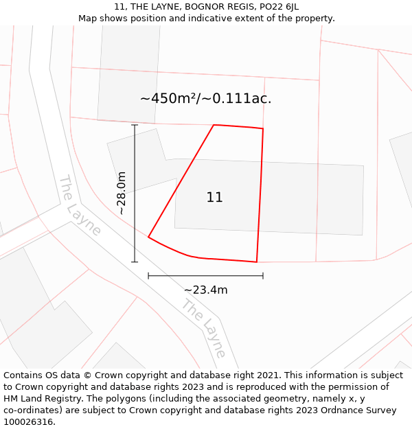 11, THE LAYNE, BOGNOR REGIS, PO22 6JL: Plot and title map