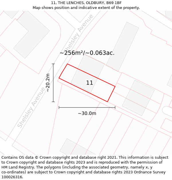 11, THE LENCHES, OLDBURY, B69 1BF: Plot and title map