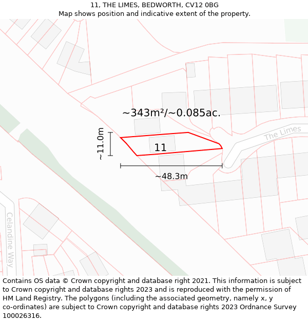 11, THE LIMES, BEDWORTH, CV12 0BG: Plot and title map