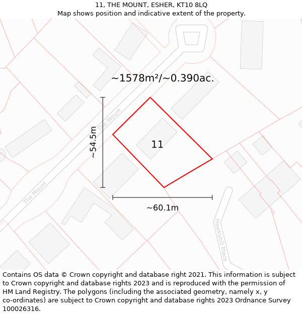 11, THE MOUNT, ESHER, KT10 8LQ: Plot and title map