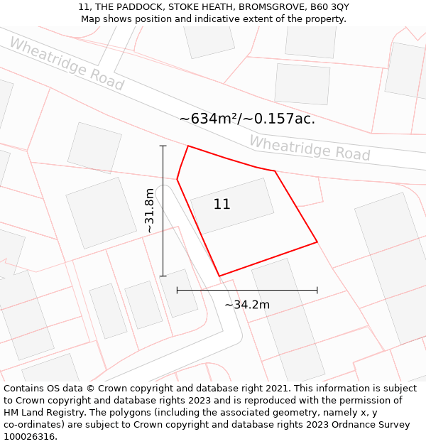 11, THE PADDOCK, STOKE HEATH, BROMSGROVE, B60 3QY: Plot and title map