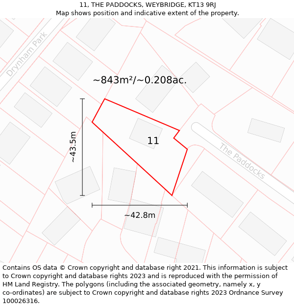 11, THE PADDOCKS, WEYBRIDGE, KT13 9RJ: Plot and title map