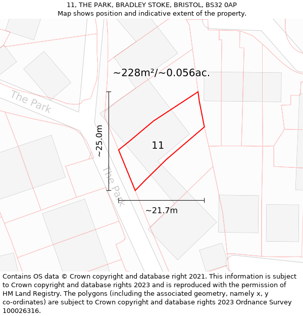 11, THE PARK, BRADLEY STOKE, BRISTOL, BS32 0AP: Plot and title map