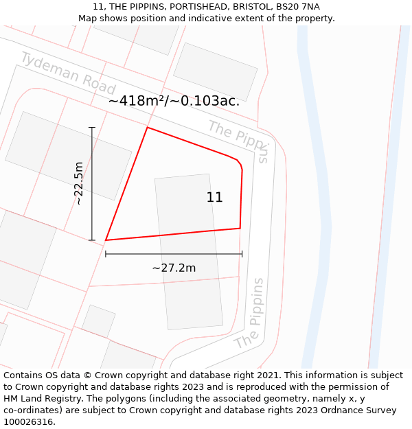 11, THE PIPPINS, PORTISHEAD, BRISTOL, BS20 7NA: Plot and title map