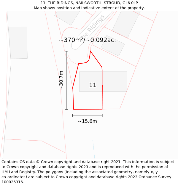 11, THE RIDINGS, NAILSWORTH, STROUD, GL6 0LP: Plot and title map