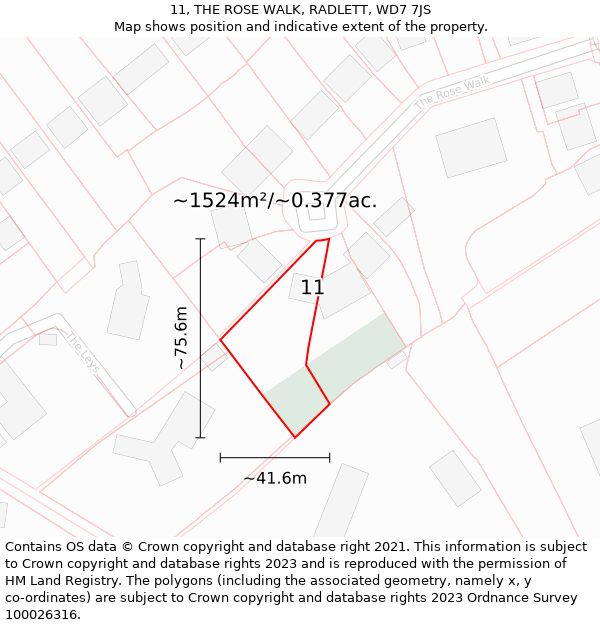 11, THE ROSE WALK, RADLETT, WD7 7JS: Plot and title map