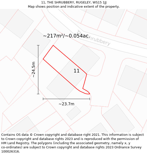 11, THE SHRUBBERY, RUGELEY, WS15 1JJ: Plot and title map