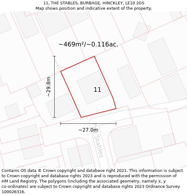 11, THE STABLES, BURBAGE, HINCKLEY, LE10 2GS: Plot and title map