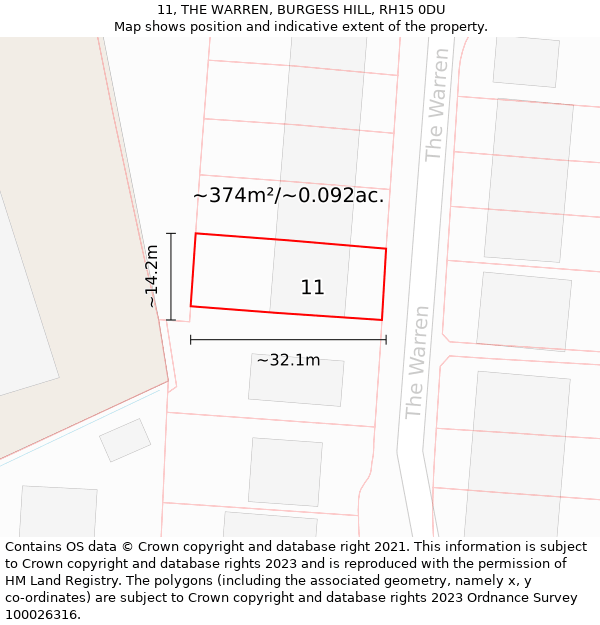 11, THE WARREN, BURGESS HILL, RH15 0DU: Plot and title map