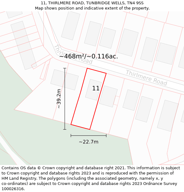 11, THIRLMERE ROAD, TUNBRIDGE WELLS, TN4 9SS: Plot and title map