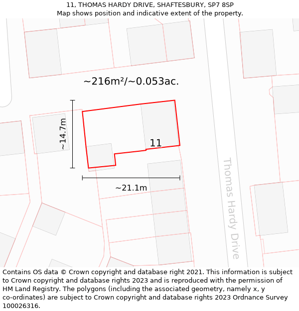 11, THOMAS HARDY DRIVE, SHAFTESBURY, SP7 8SP: Plot and title map