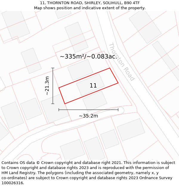 11, THORNTON ROAD, SHIRLEY, SOLIHULL, B90 4TF: Plot and title map