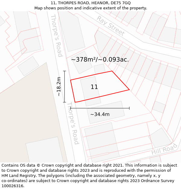 11, THORPES ROAD, HEANOR, DE75 7GQ: Plot and title map