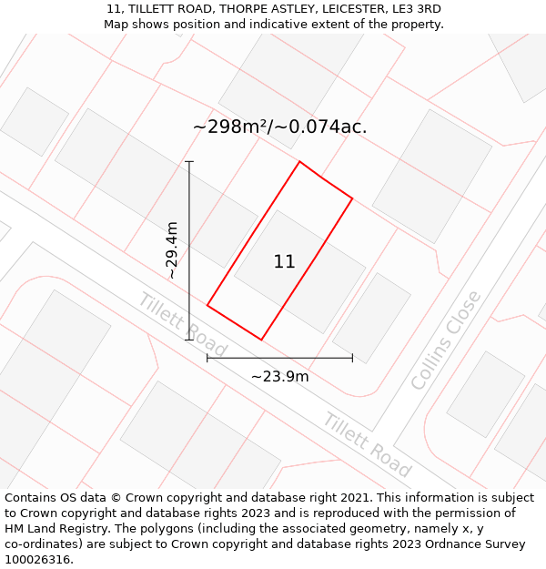 11, TILLETT ROAD, THORPE ASTLEY, LEICESTER, LE3 3RD: Plot and title map