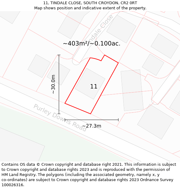 11, TINDALE CLOSE, SOUTH CROYDON, CR2 0RT: Plot and title map