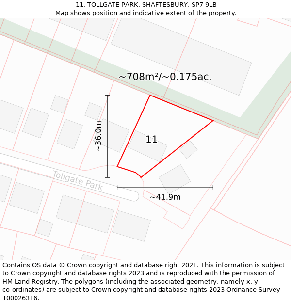 11, TOLLGATE PARK, SHAFTESBURY, SP7 9LB: Plot and title map