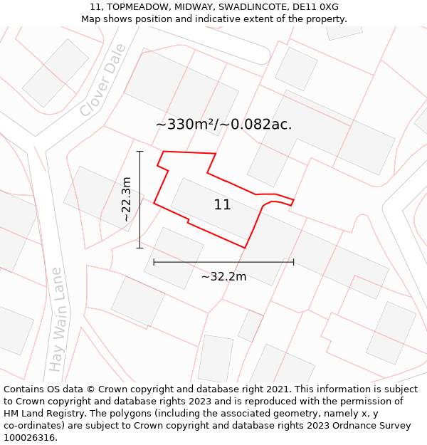 11, TOPMEADOW, MIDWAY, SWADLINCOTE, DE11 0XG: Plot and title map