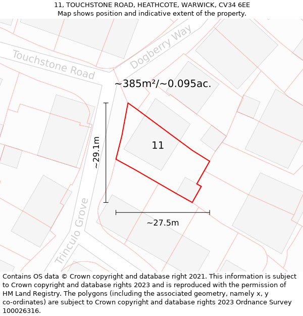11, TOUCHSTONE ROAD, HEATHCOTE, WARWICK, CV34 6EE: Plot and title map