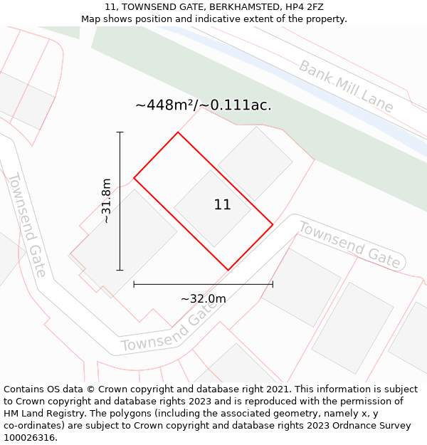 11, TOWNSEND GATE, BERKHAMSTED, HP4 2FZ: Plot and title map